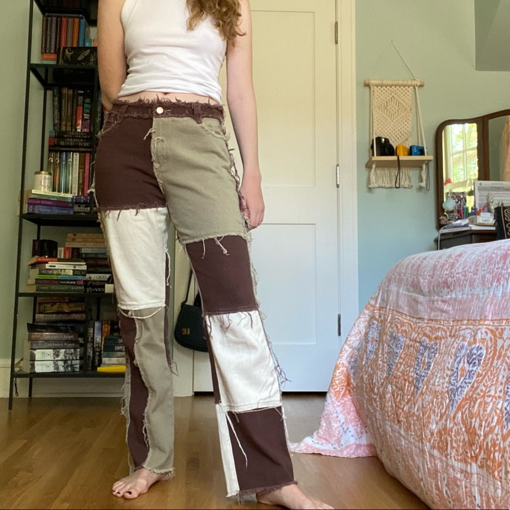 Brown Patchwork Jeans - image 3